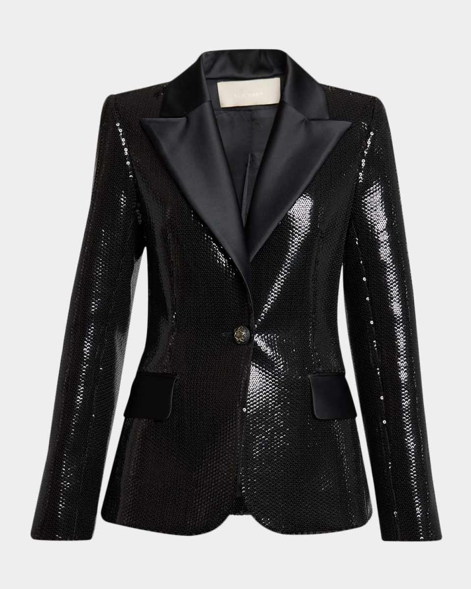 Sequined Satin Single-Breasted Blazer Jacket